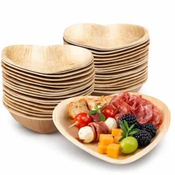 Heart-Shaped Palm Leaf Plates & Bowls | Romantic Eco-Friendly Tableware | 25 Pieces