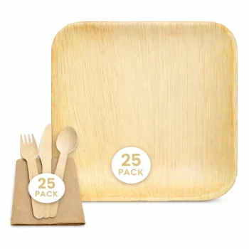 25-Piece Eco Party Bundle | Palm Leaf Plates, Cutlery & Napkins Set | Complete Party Pack